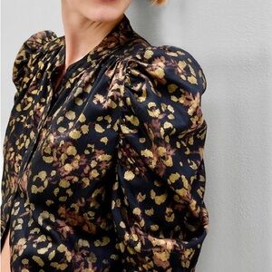 GAP Black Top with Gold & Brown Floral Accents